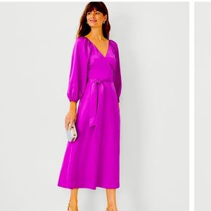 12P Ann Taylor Satin Wrap Dress